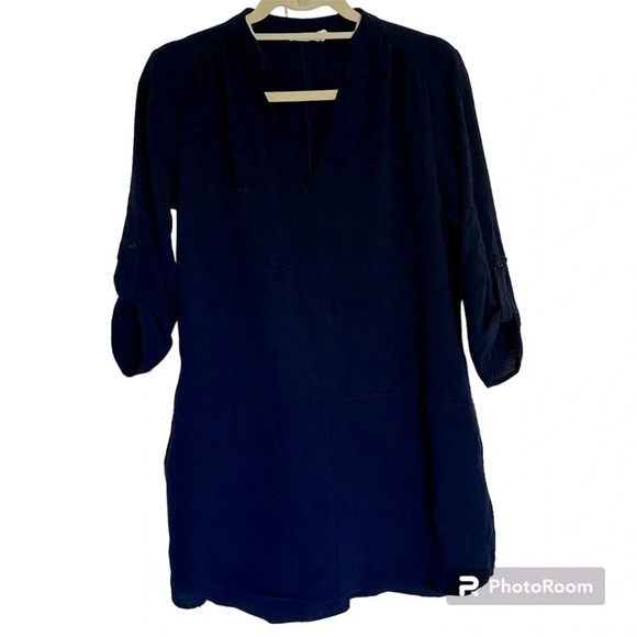 Lush Navy Blue V Neckline, Quarter Sleeve Mini Dress Size Large - Picture 1 of 10